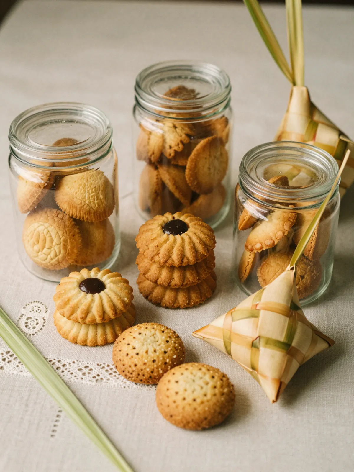 Jars of pineapple tarts and almond London cookies